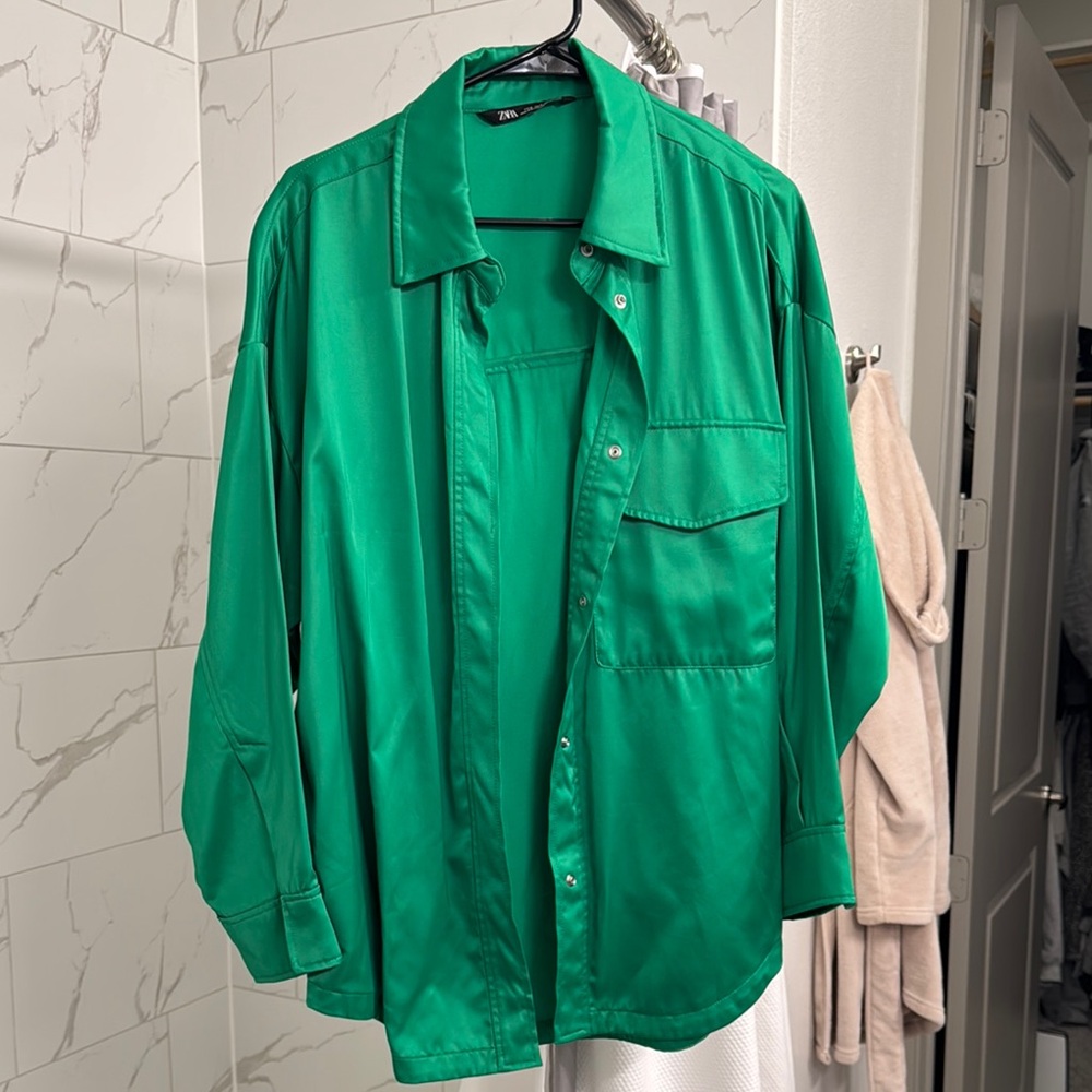 Zara Oversized Green Snap Button Shirt/Jacket